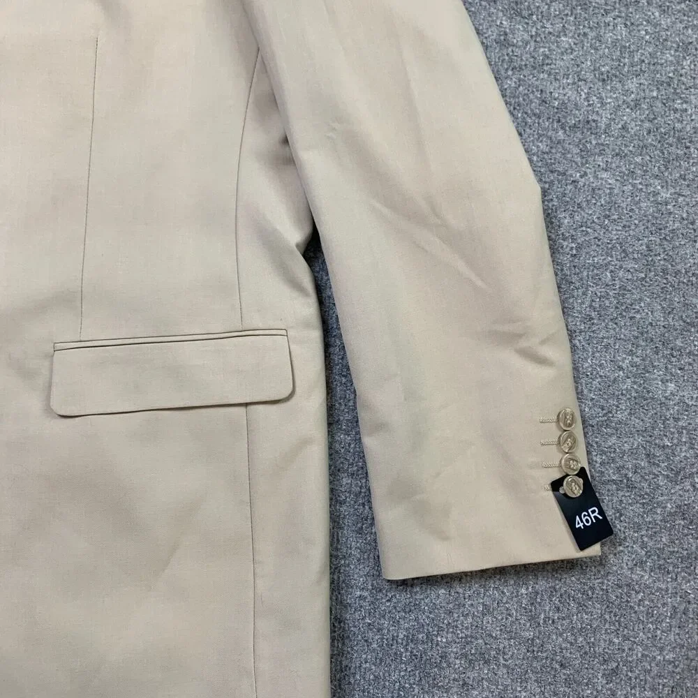 Alain Dupetit Blazer Mens 46R Beige 2 Button Tetron Blend Notch Single Breasted‎